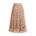 Women Sweet A-Line Mid-calf Dot Elastic Waist Skirt